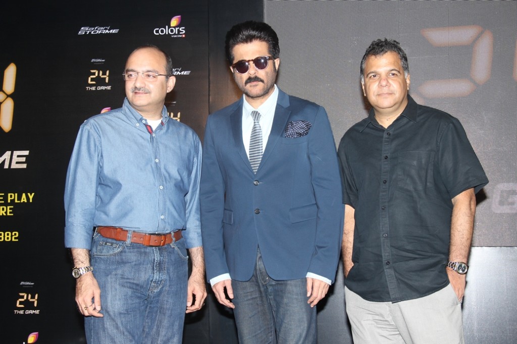 Ankush Arora SVP Passenger Vehicles Business Unit (Commercial) Tata Motors, Anil Kapoor and Raj Nayak CEO COLORS at the launch-