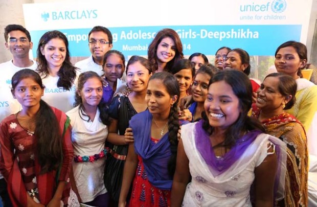 UNICEF Goodwill Ambassador Priyanka Chopra with the girls of Deepshikha ...