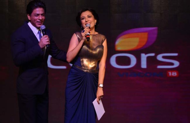 Shah Rukh Khan and host Mini Mathur on Got Talent World Stage Live