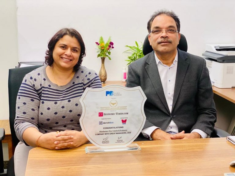 हिन्दुस्तान जिंक “कंपनी विद ग्रेट मैनेजर्स-2020” अवार्ड से सम्मानित